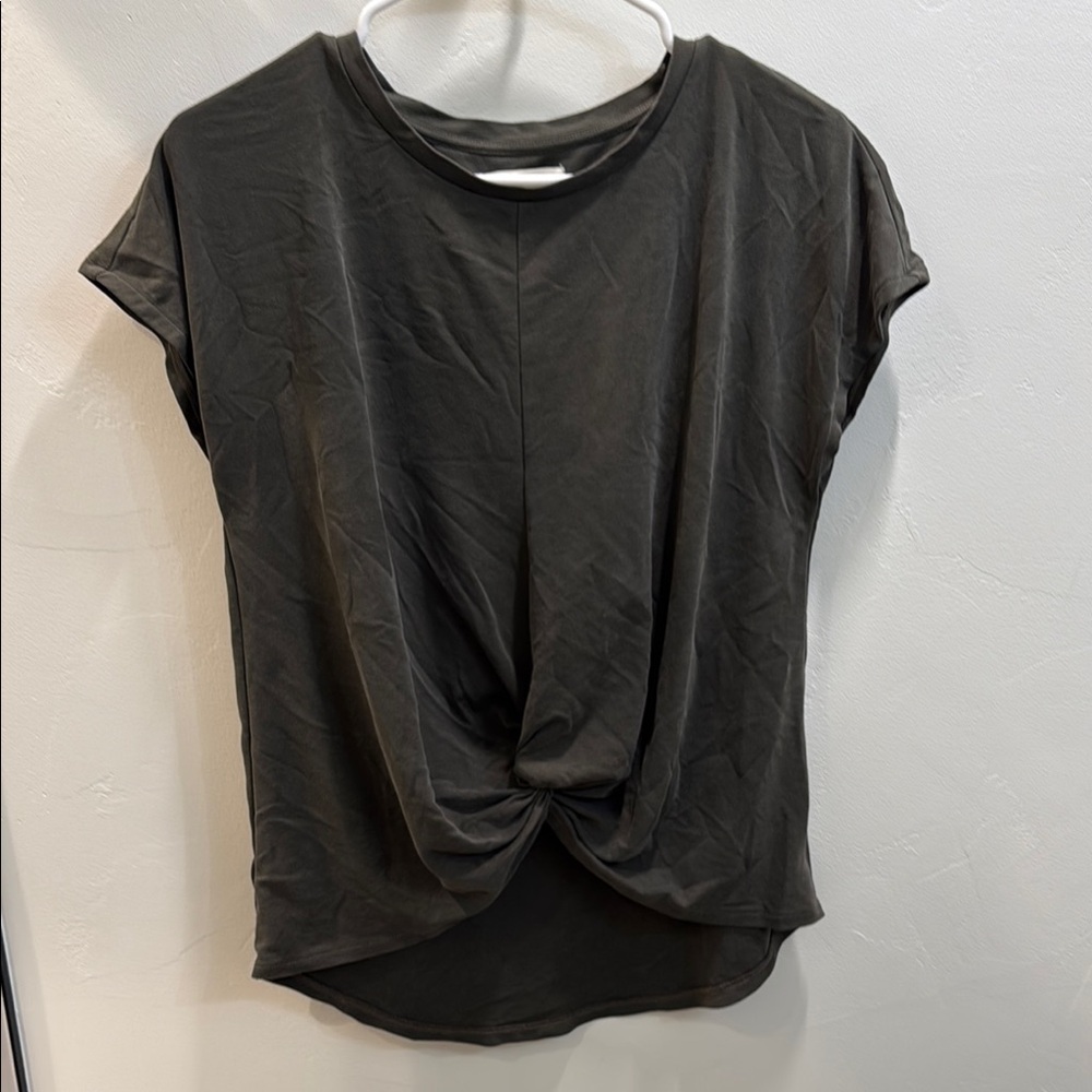 LOFT Green Cap Sleeve Ruffled Front T-Shirt